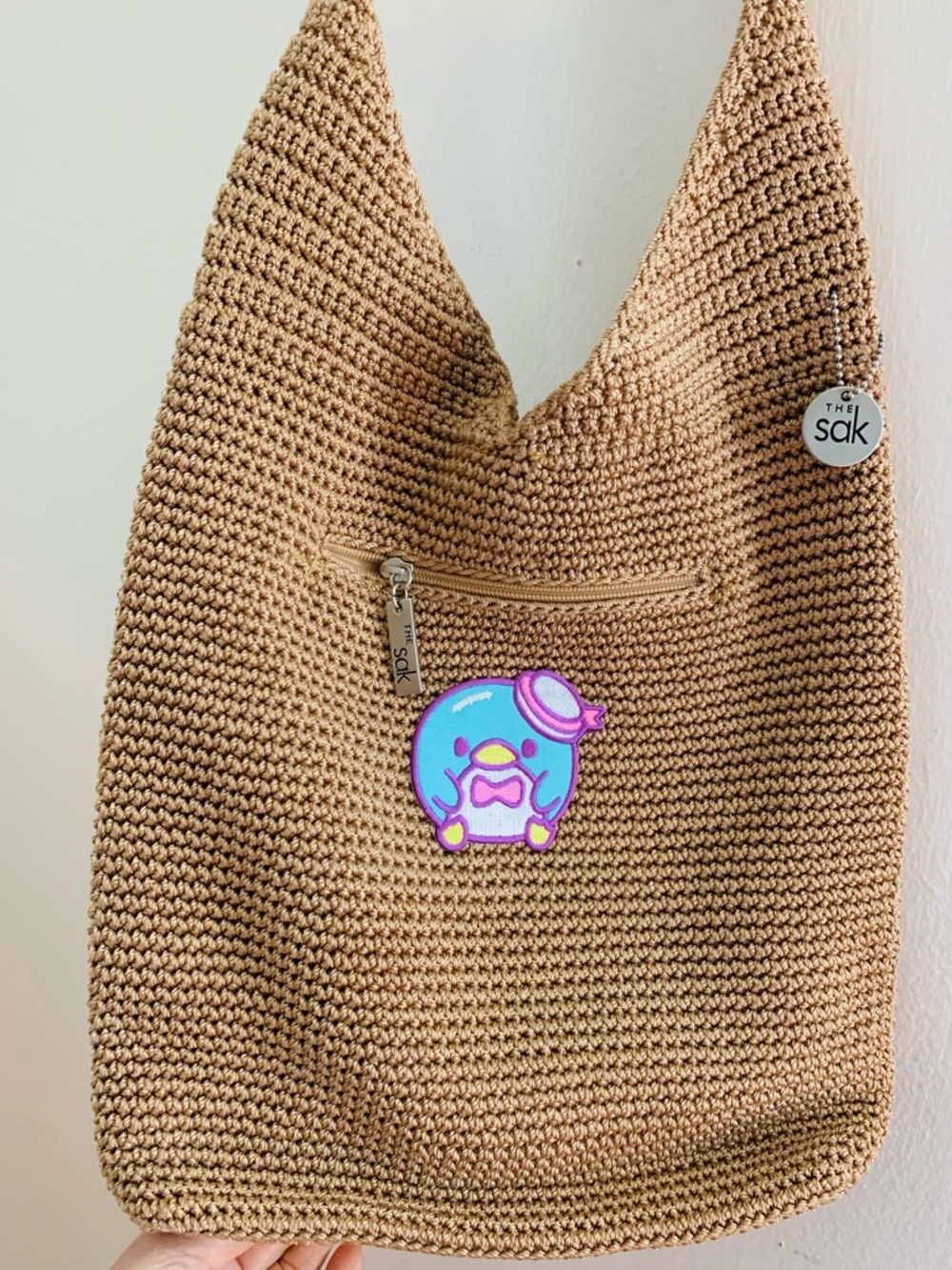 Neutral Tan Crochet Shoulder Bag - Casual Everyday Tote - Picture 3 of 7